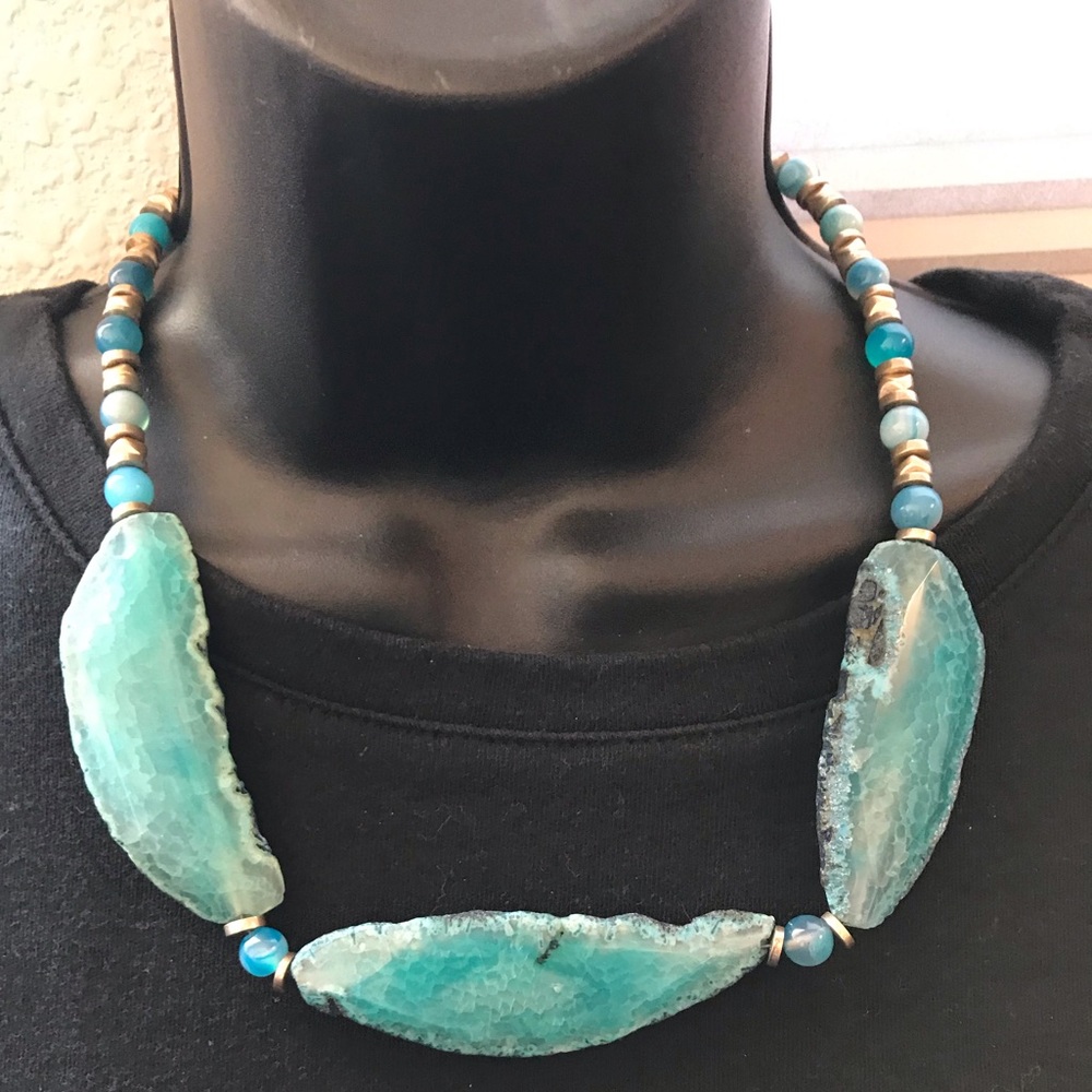 Aqua Blue Quartz Crystal Stone Necklace Sedona AZ!